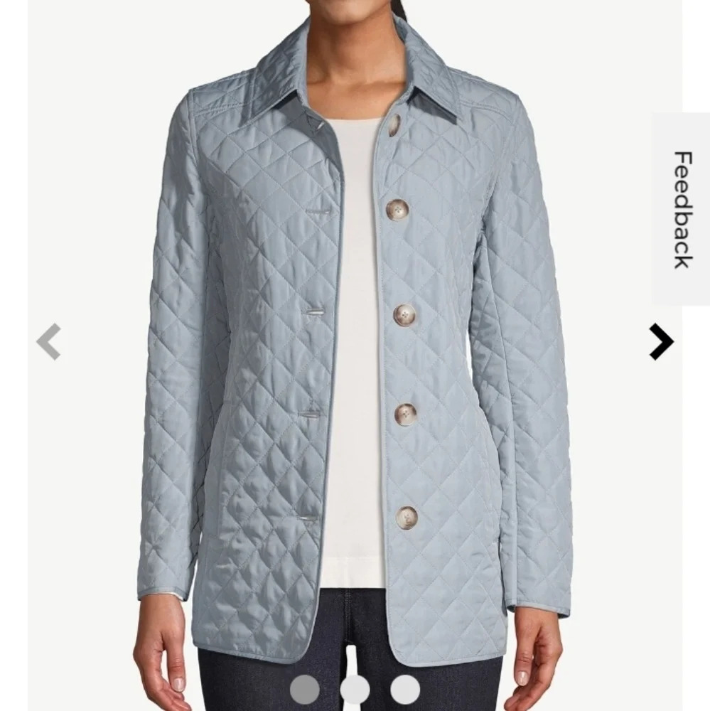 Chico's Quilted Jacket W Buttons Lt Sky Blue Size 2 NWT Plus Size